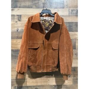 Vint Gruppo V Vegan Leather Flight Bomber Jacket-Rust Brown Suede-M/L